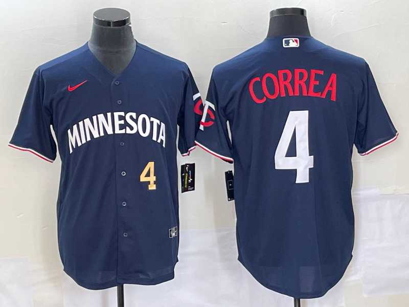 Mens Minnesota Twins #4 Carlos Correa Number 2023 Navy Blue Cool Base Stitched Jersey->minnesota twins->MLB Jersey
